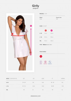 Изящный коротенький пеньюар Girlly, белый с розовым