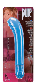 Синий вибратор с ребристой головкой Pure 8 G-Spot Blue - 20 см.