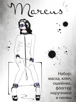 Большой кружевной набор пурпурного цвета: маска, наручники, оковы, ошейник, флоггер, кляп